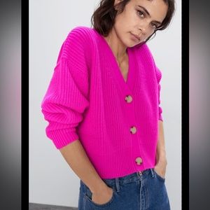 Zara Hot Pink 3 button cardigan
